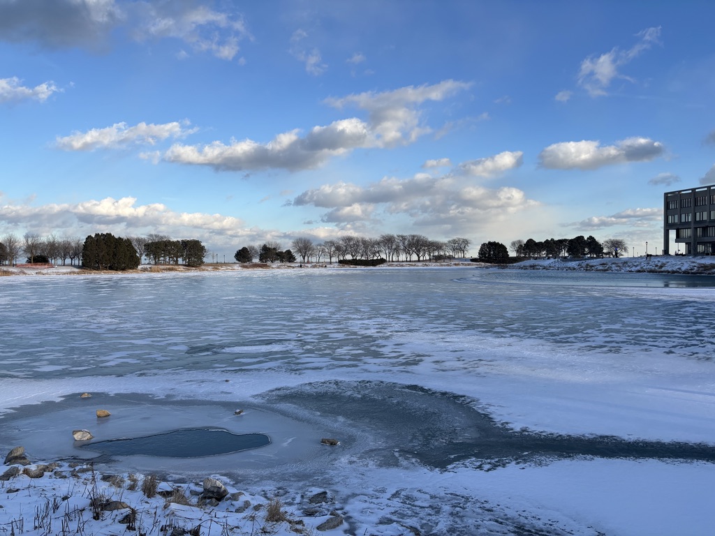 A frozen body of water