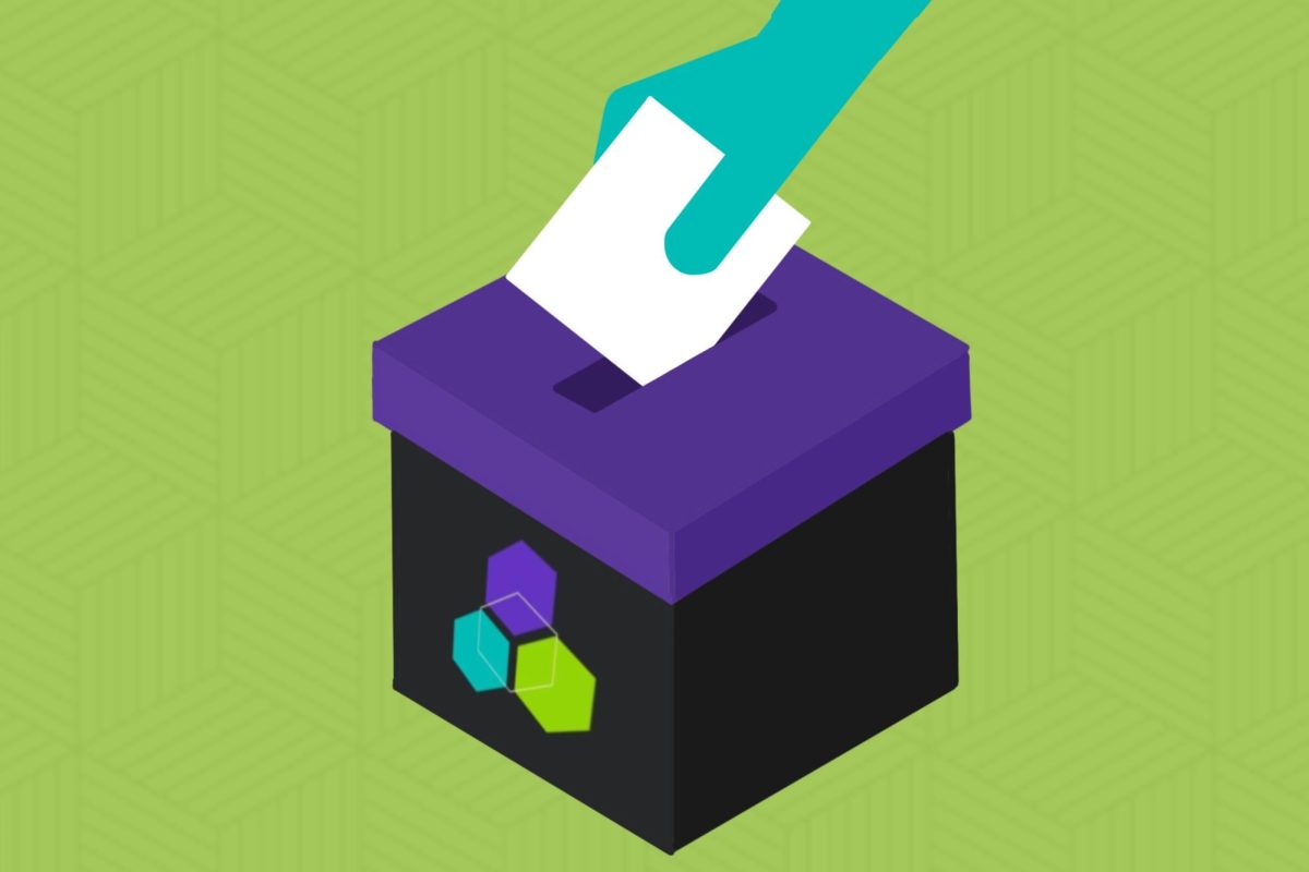 Ballot box with ASG logo against green background