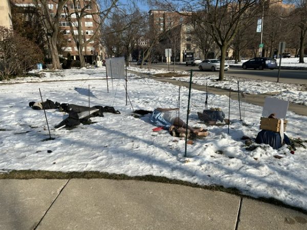 A flattened Nativity scene.