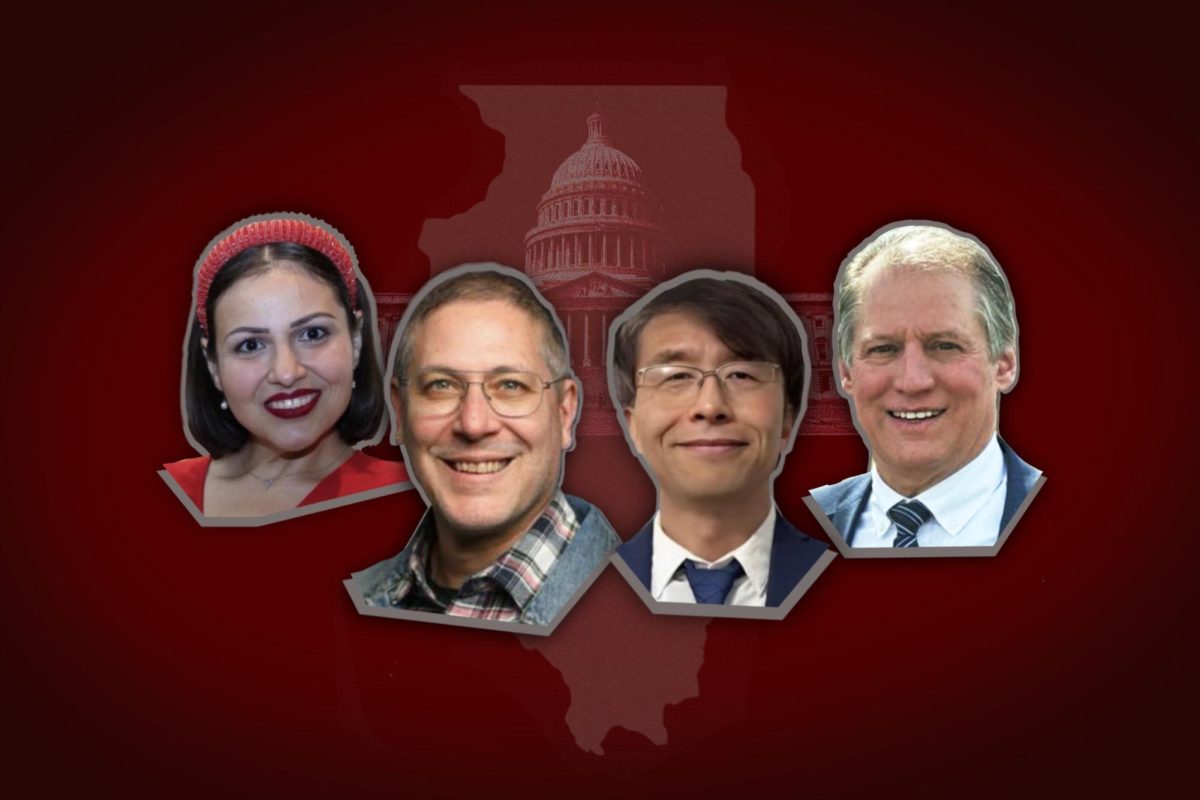 Four people overlaid in front of images of the U.S. Capitol and Illinois.