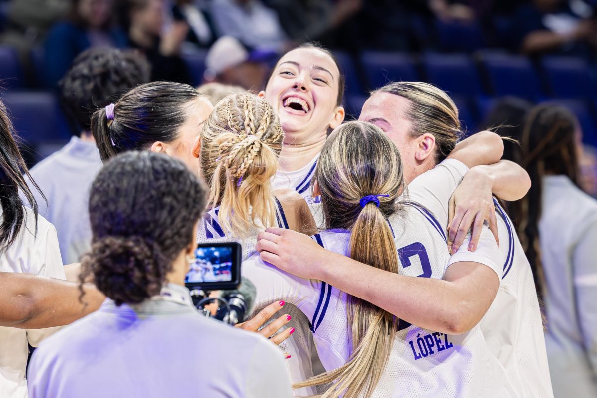 Northwestern celebrates at a game earlier this season.