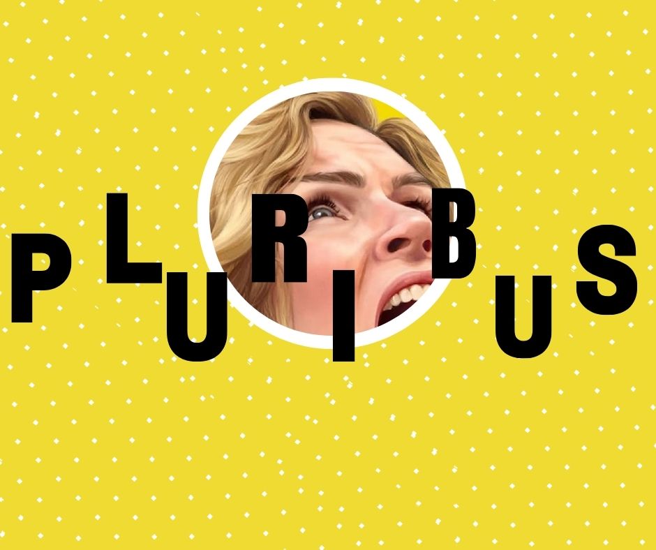 White dots under a yellow background and black text that says “Pluribus”