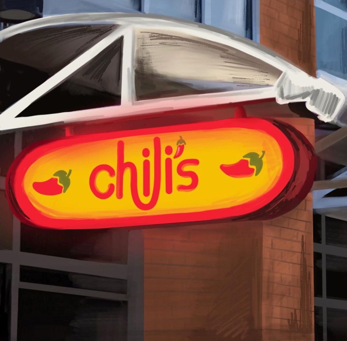 An illustration depicting a Chili's sign.