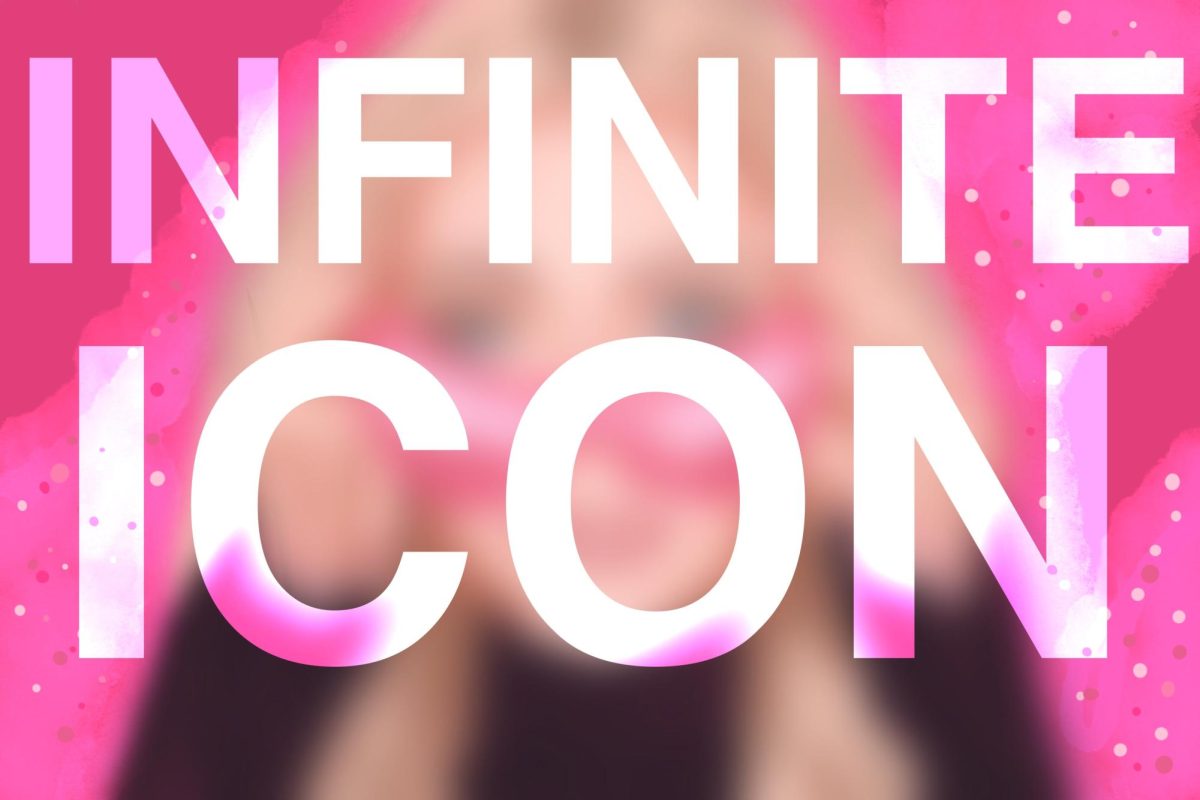 A blurred image of Paris Hilton presents white text that says "Infinite Icon.”