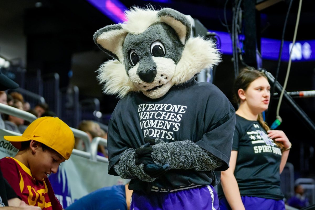 A mascot wears an &ldquo;Everybody watches women&rsquo;s sports&rdquo; shirt.