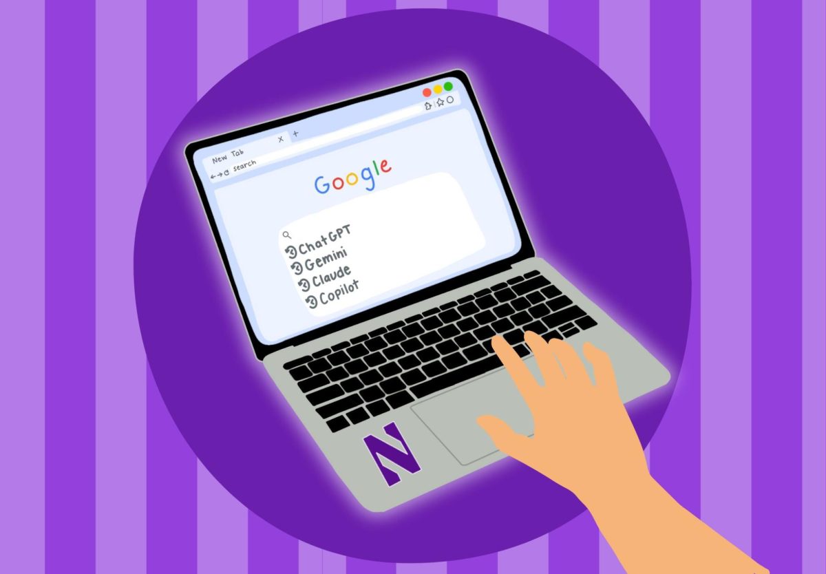 Computer against a purple background