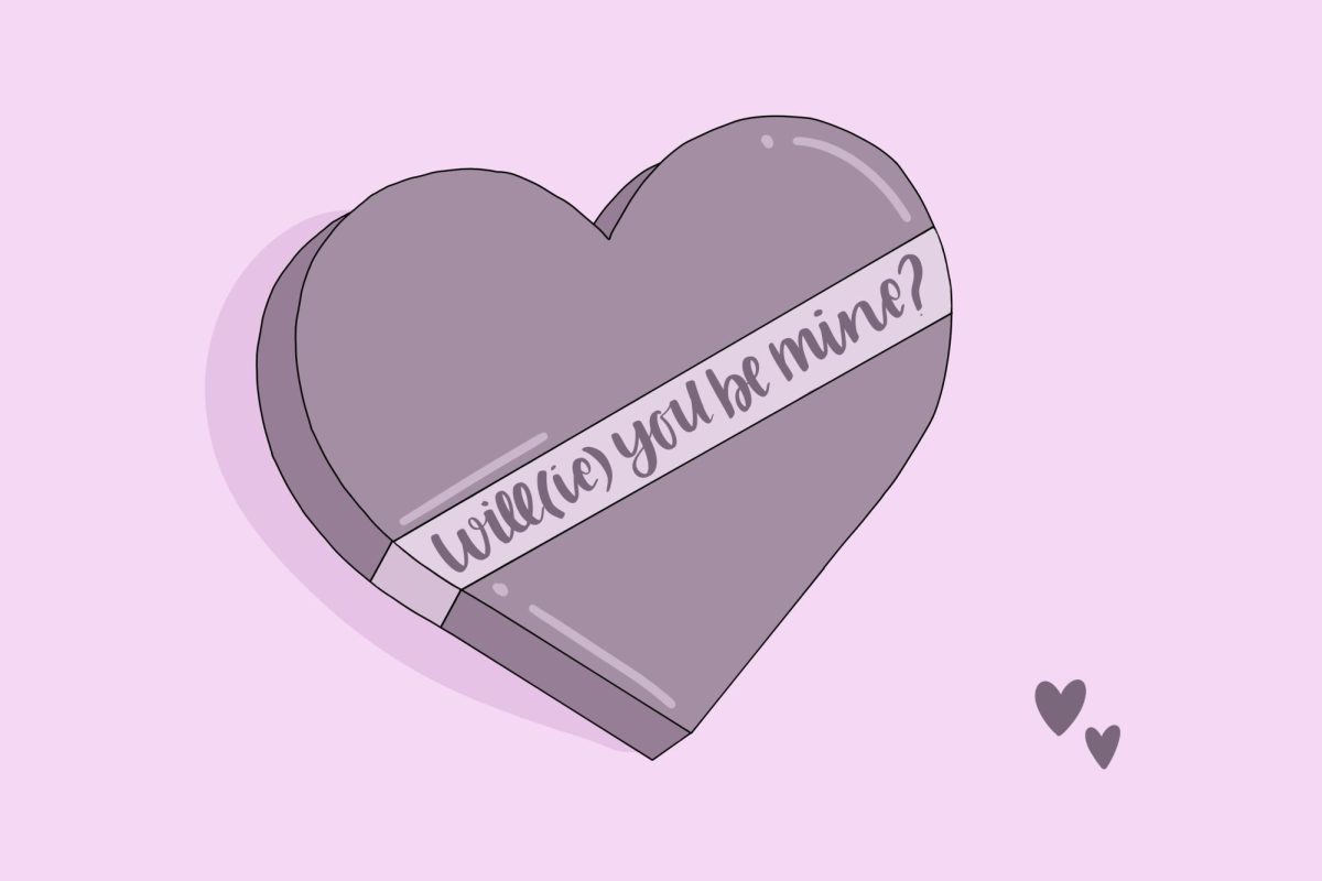 A chocolates with “Will(ie) you be my Valentine” across it.