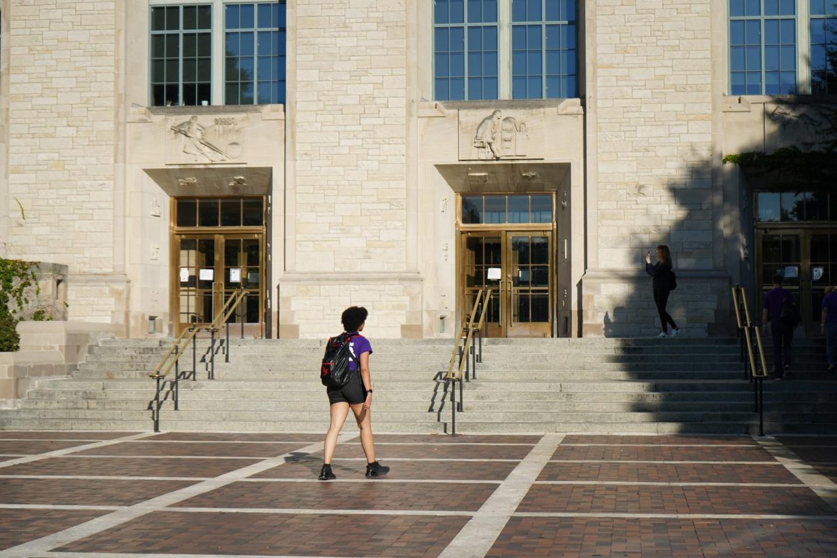 Northwestern student walks into the Technological Institute.