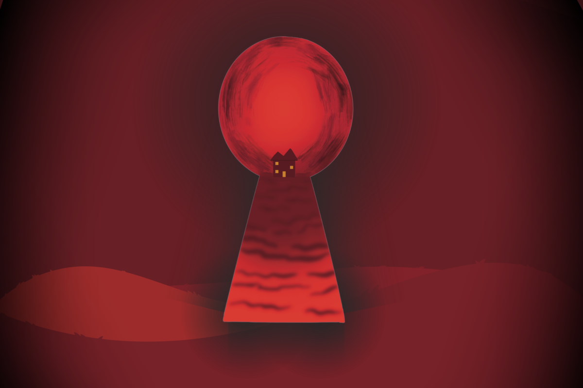 Illustration of a keyhole with a house inside.