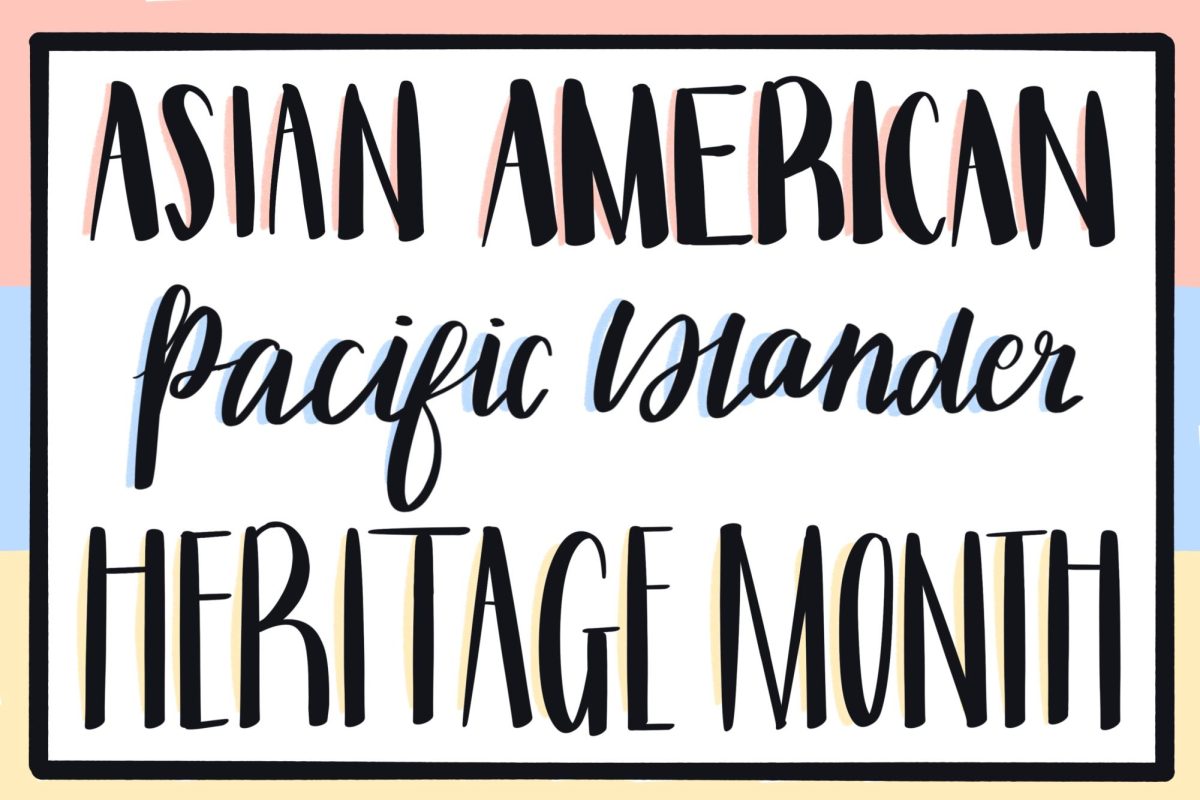 “ASIAN AMERICAN Pacific Islander HERITAGE MONTH” is written in black with red, blue and yellow shaders.