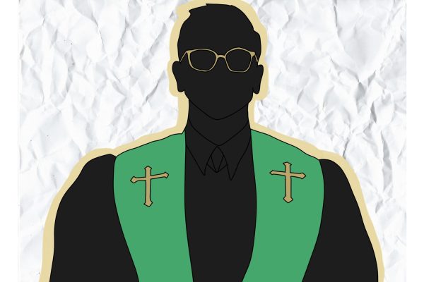 Man with glasses in pastor robe with green stole.