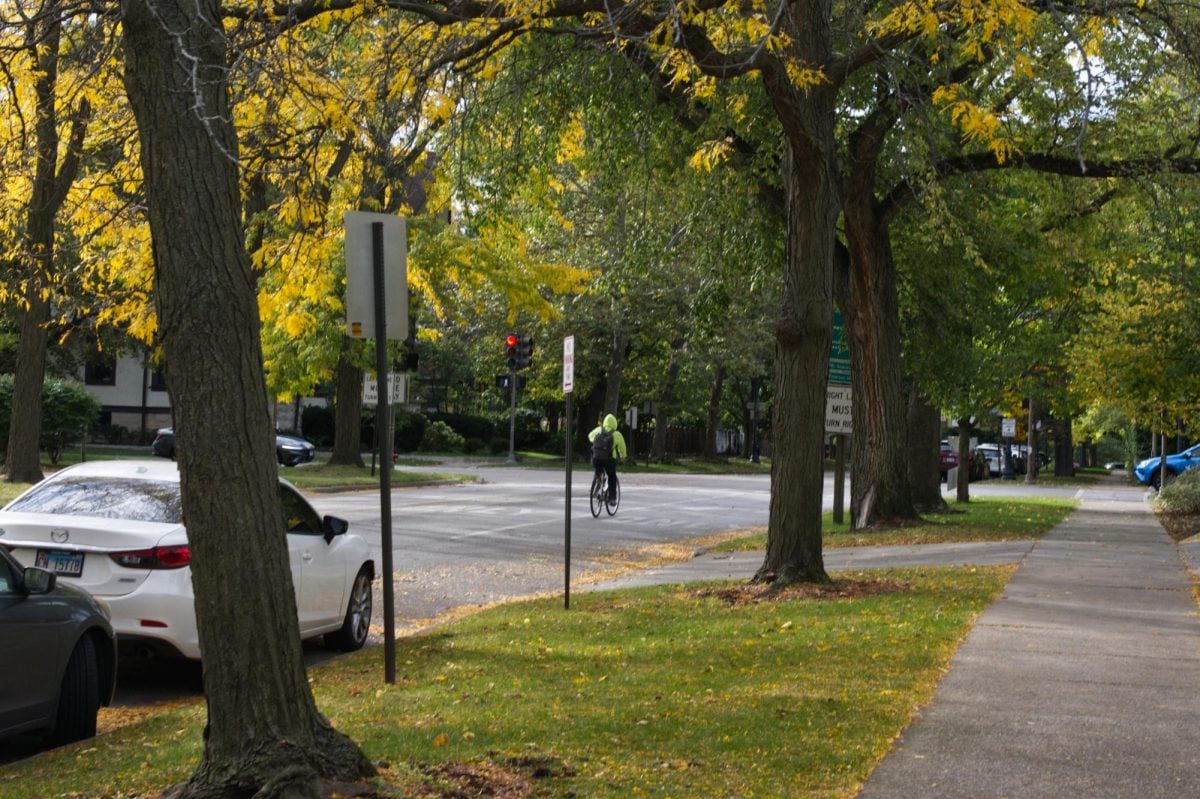 A person riding a bike.