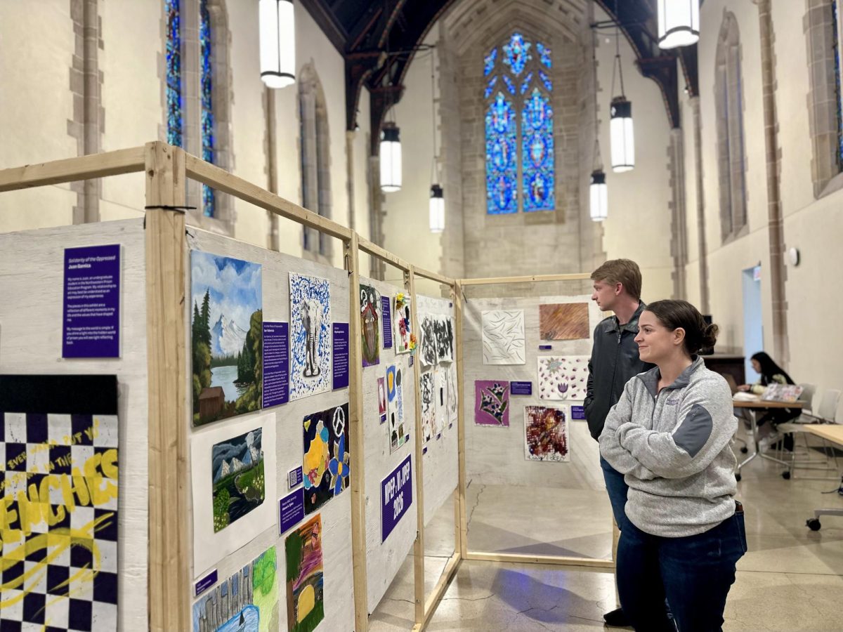 The Northwestern Prison Education Program exhibit featured works from incarcerated students in a variety of mediums, ranging from collaborative sculptures to colorful collages.  