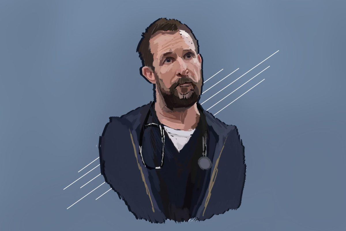 A person wearing scrubs