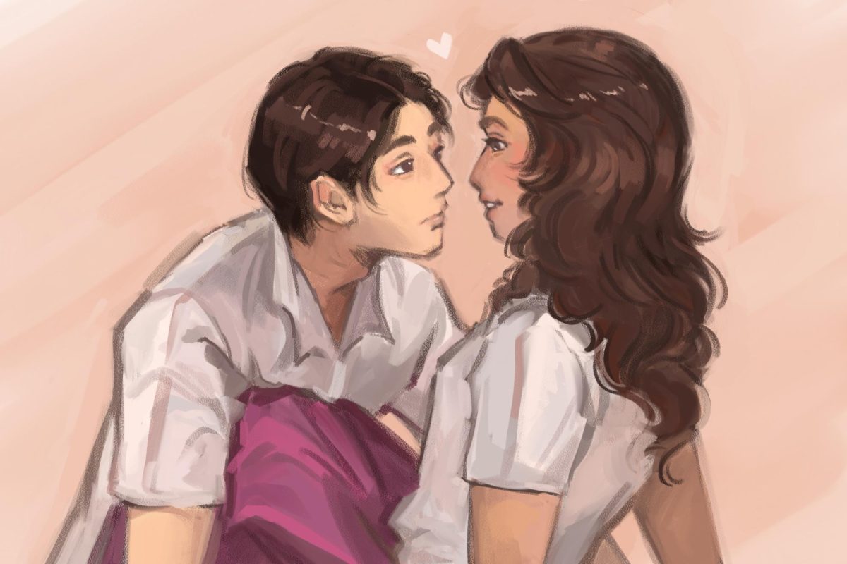 Kitty sits up with Minho leaning over her.