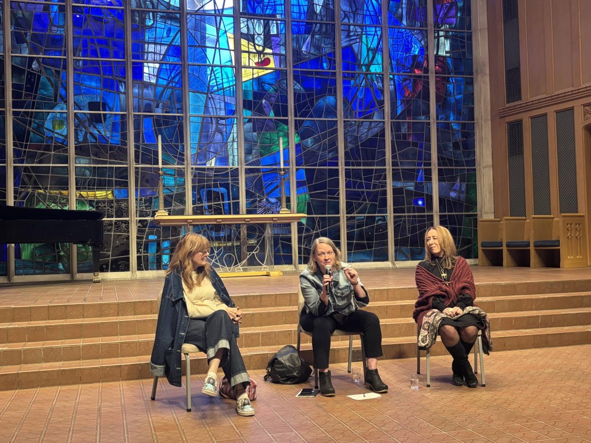 The conversation between writers Elizabeth Crane and Gina Frangello was hosted in Alice Millar Chapel.