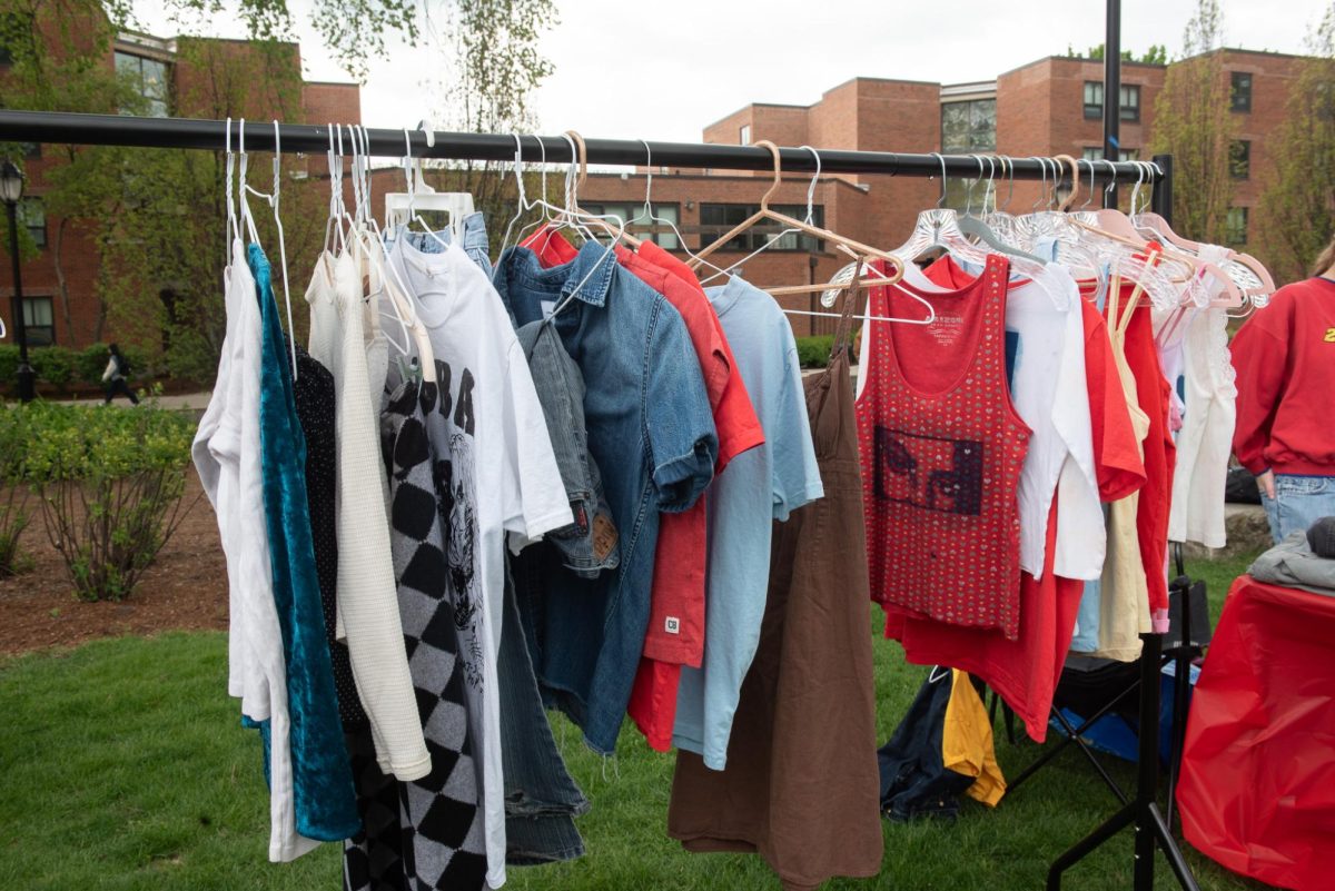 Outdoor rack with vintage clothing. 