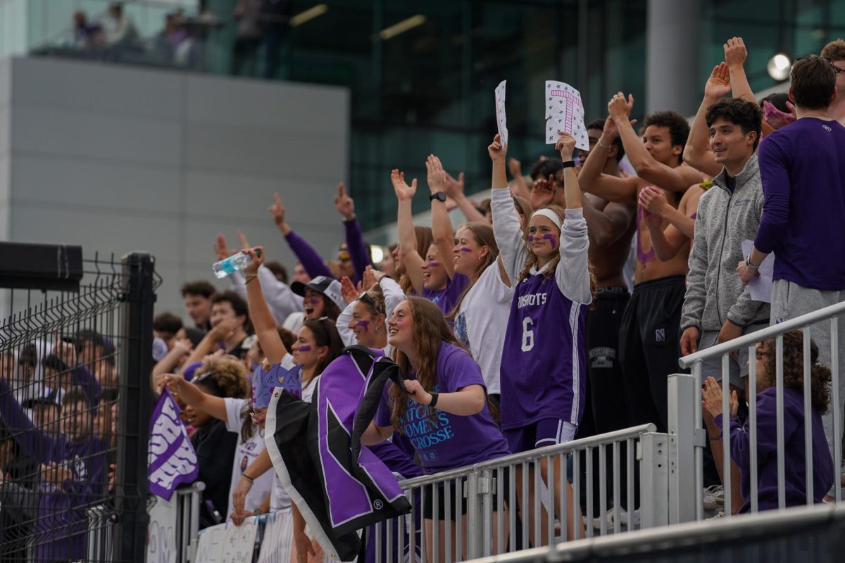 NU students celebrate in the stands.