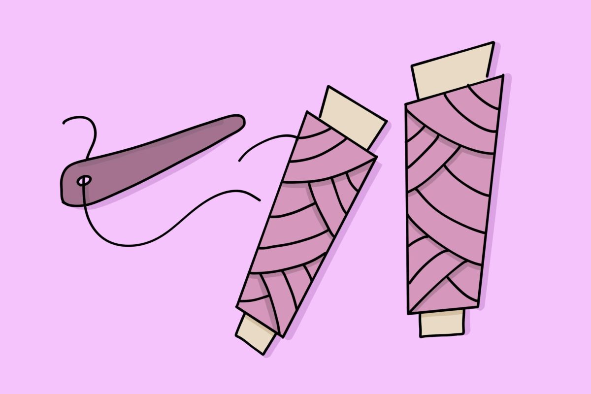 An illustration of yarn and a knitting needle.