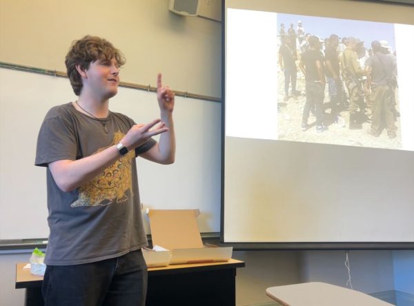 During the presentation, Stolyarov described his experiences in Umm al-Khair, where he said Israeli settlements exist adjacent to village boundaries.
