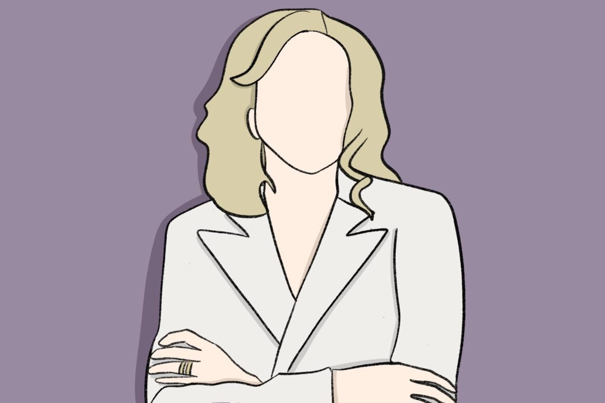 A person’s silhouette depicted against a purple background.