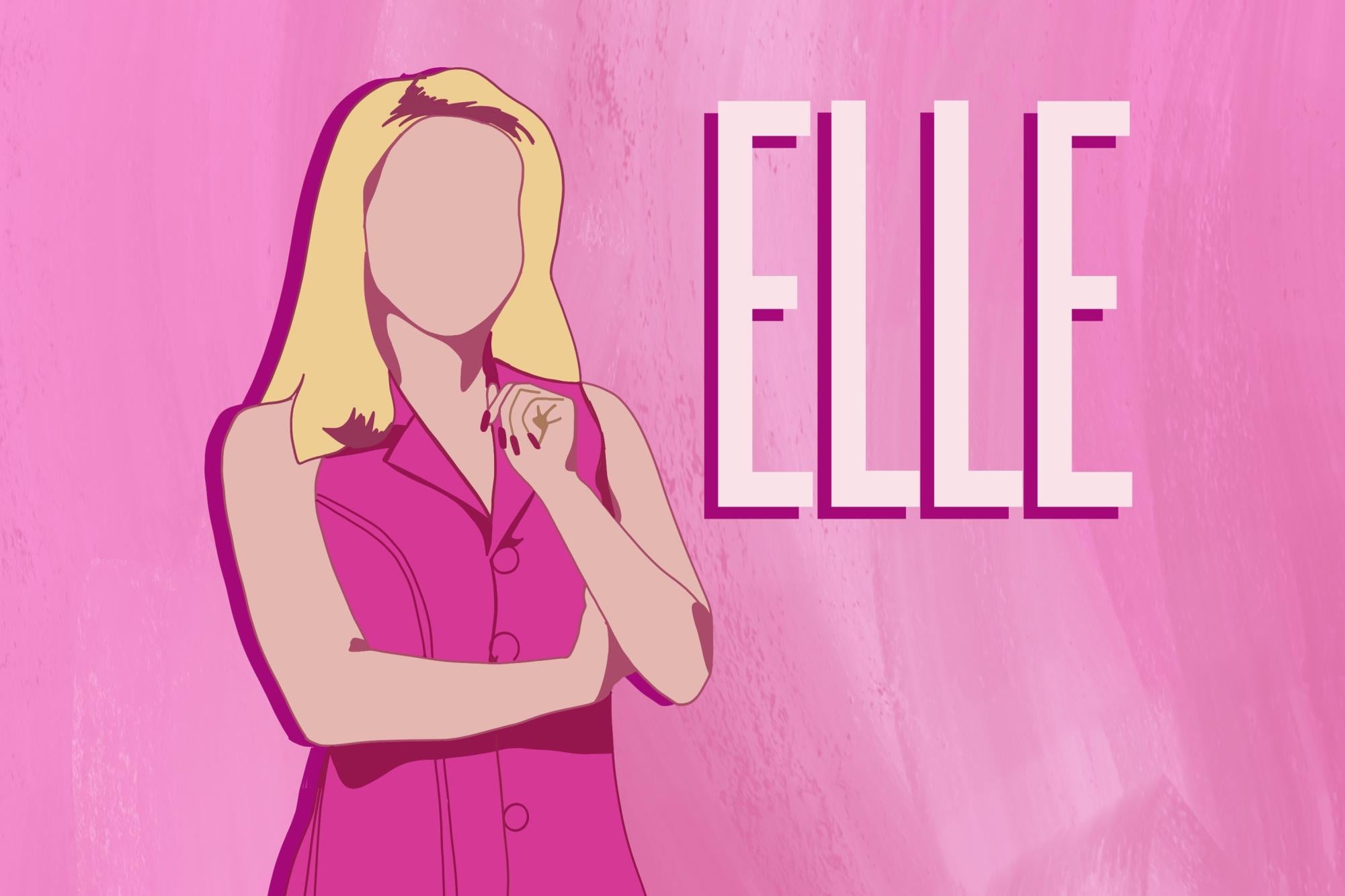 A blonde person stands in front of a pink background.